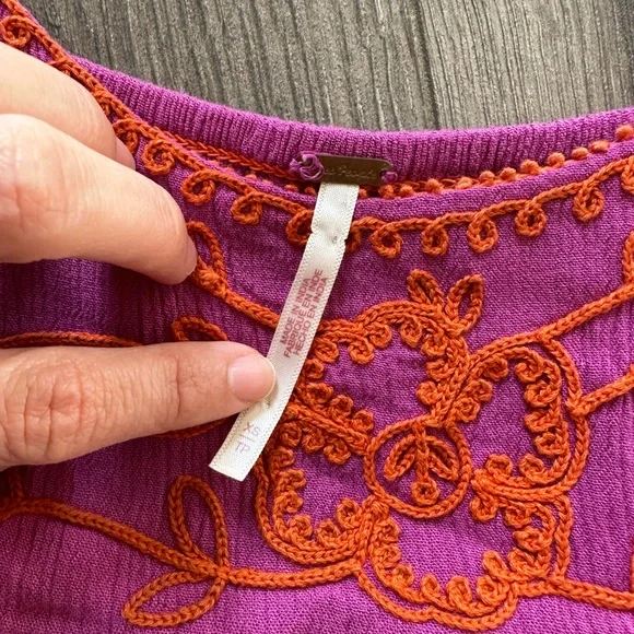 Free People Vibrant Purple & Orange Puffy Sleeve Princess Dress Cottagecore - Picture 2 of 3